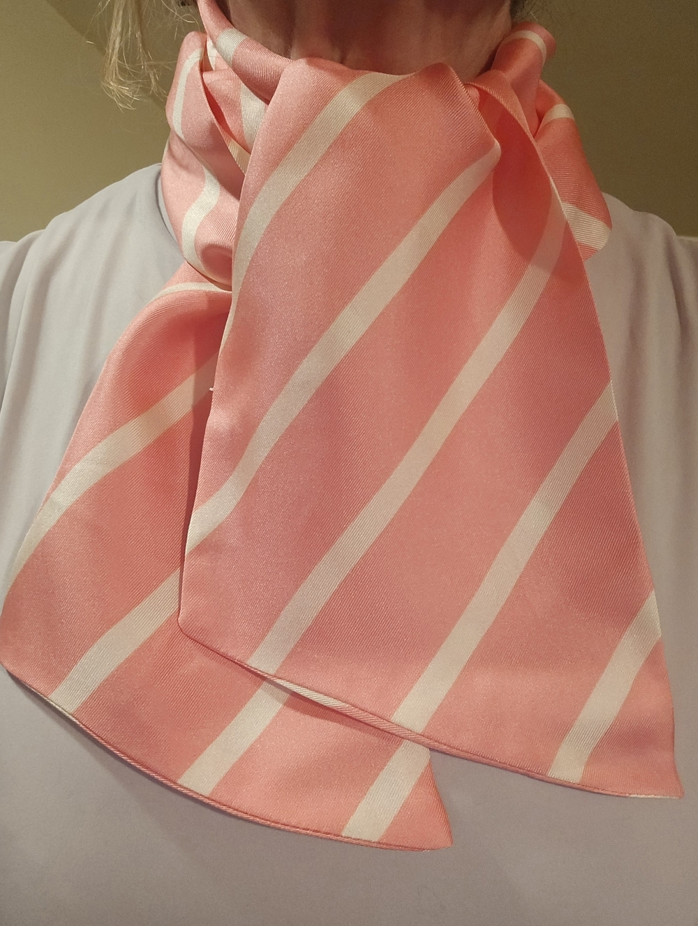 Lands End 100% Silk Oblong Scarf, Pink White Stripes